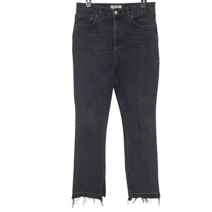 Free People Black Denim High Waist Jeans w/ Raw Hem & Slit Detail, 32,